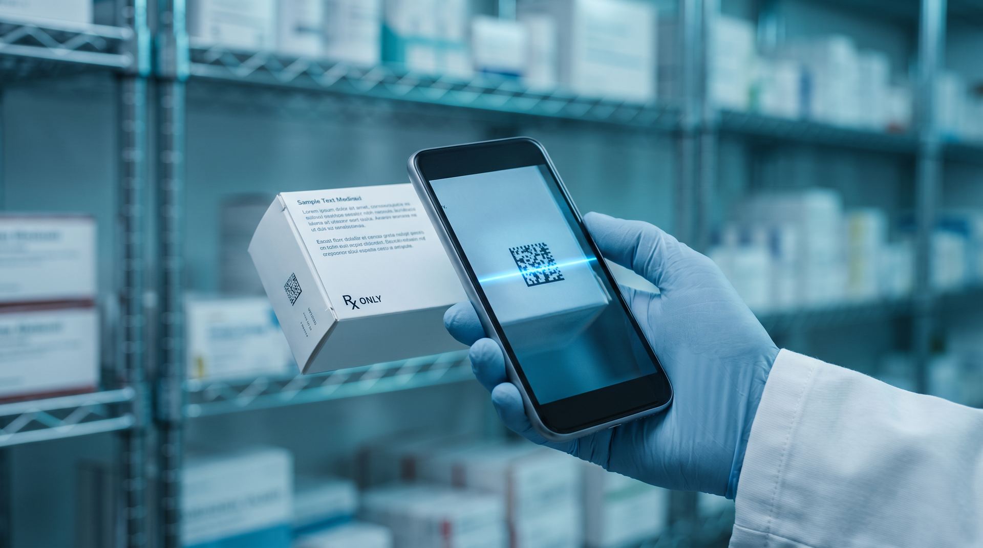 Escaneo de código Datamatrix GS1 en caja de medicamento con smartphone